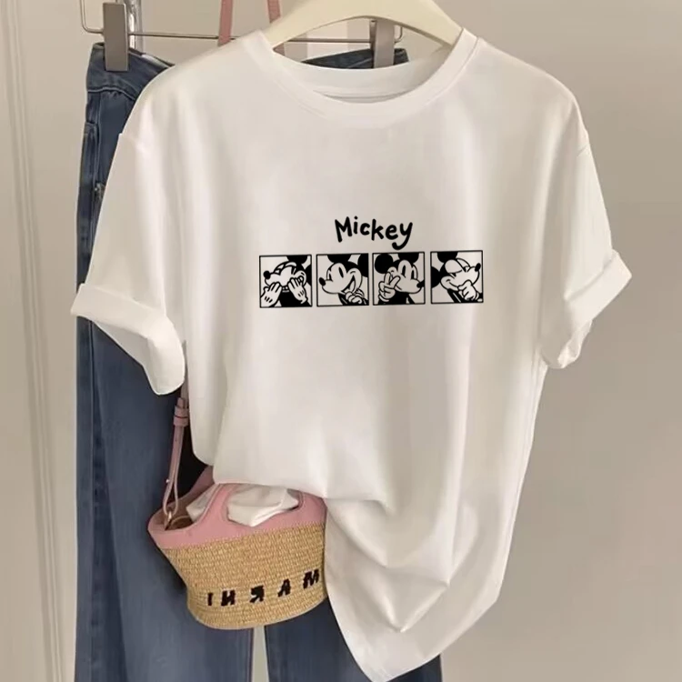 ins潮正肩圆领纯棉短袖T恤女装薄款夏季韩版宽松半袖学生上衣百搭