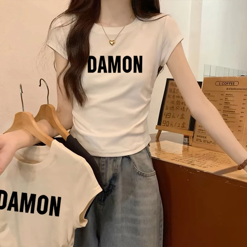 不规则短款短袖t恤女夏季2025新款设计感修身小个子正肩体恤上衣