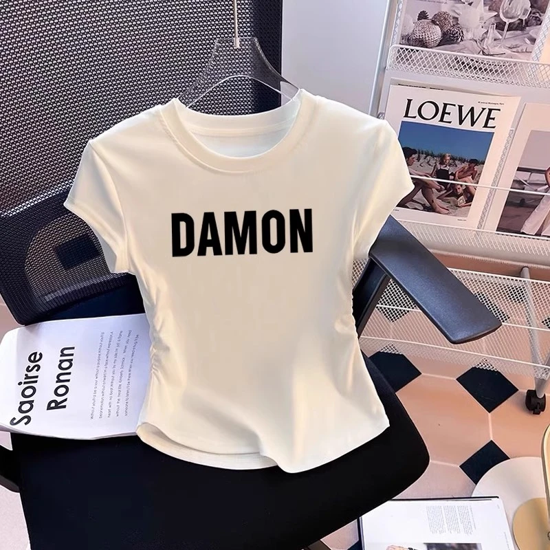 2025新款设计感修身小个子正肩体恤上衣不规则短款短袖t恤女夏季