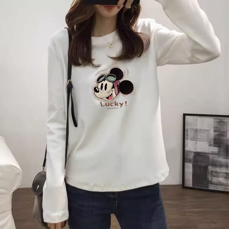 圆领磨毛长袖t恤女常规款显瘦百搭网红上衣加厚款打底衫春秋冬季