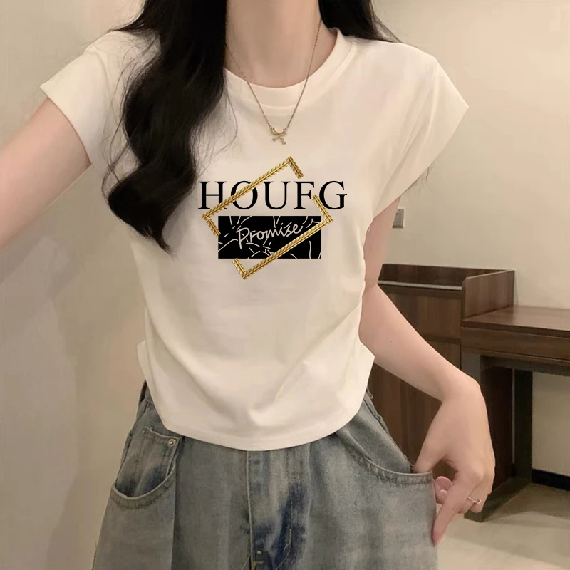 设计感小众褶皱正肩纯棉短袖t恤女时尚洋气侧边收腰白色上衣夏季