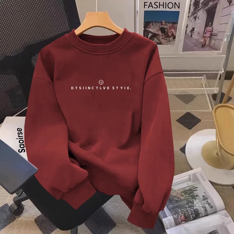 2024蛇年圆领套头打底衫加绒加厚卫衣女秋冬新款韩版本命年外套潮