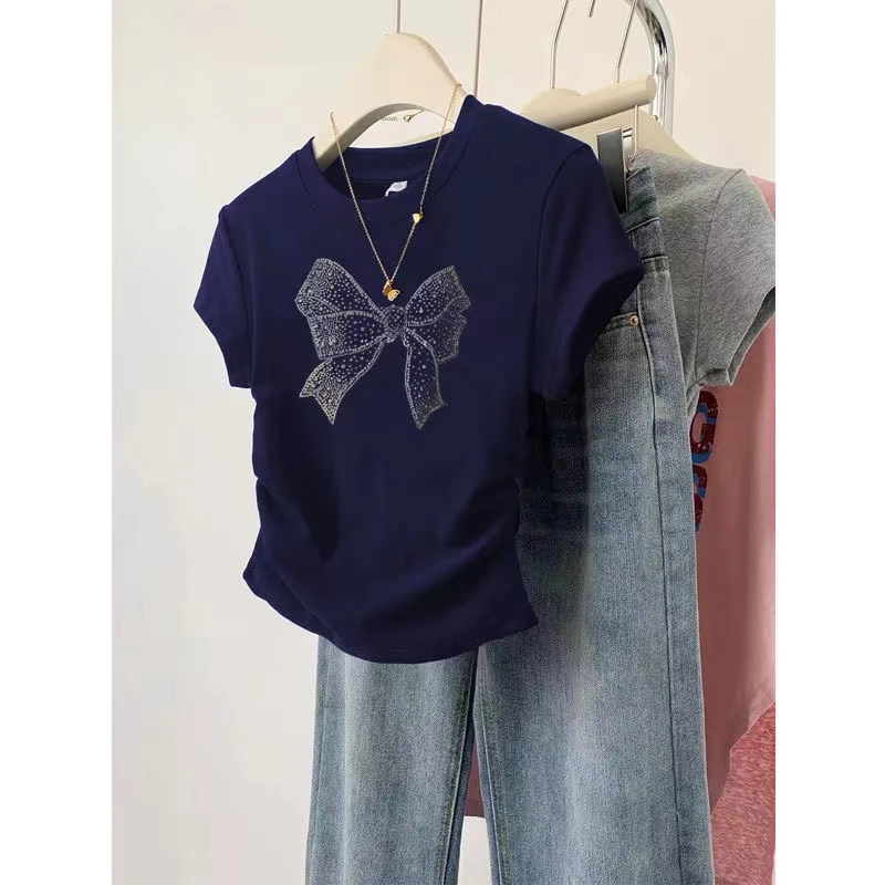 新款不规则短款纯棉短袖t恤女夏季设计感修身小个子正肩体恤上衣