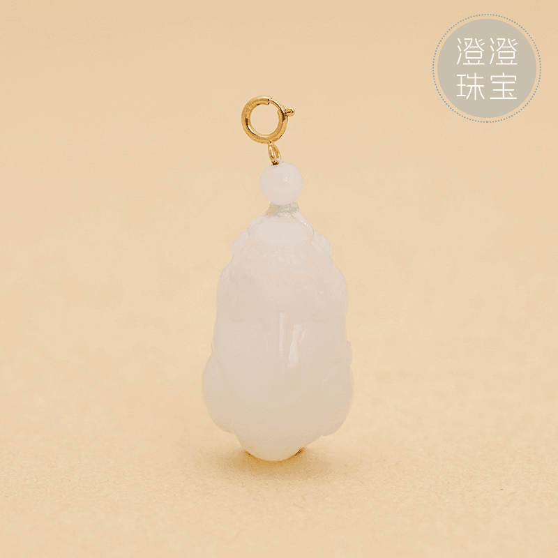 【澄澄珠宝】羊脂白玉+18k金镶嵌 貔貅挂件吊坠 手机挂
