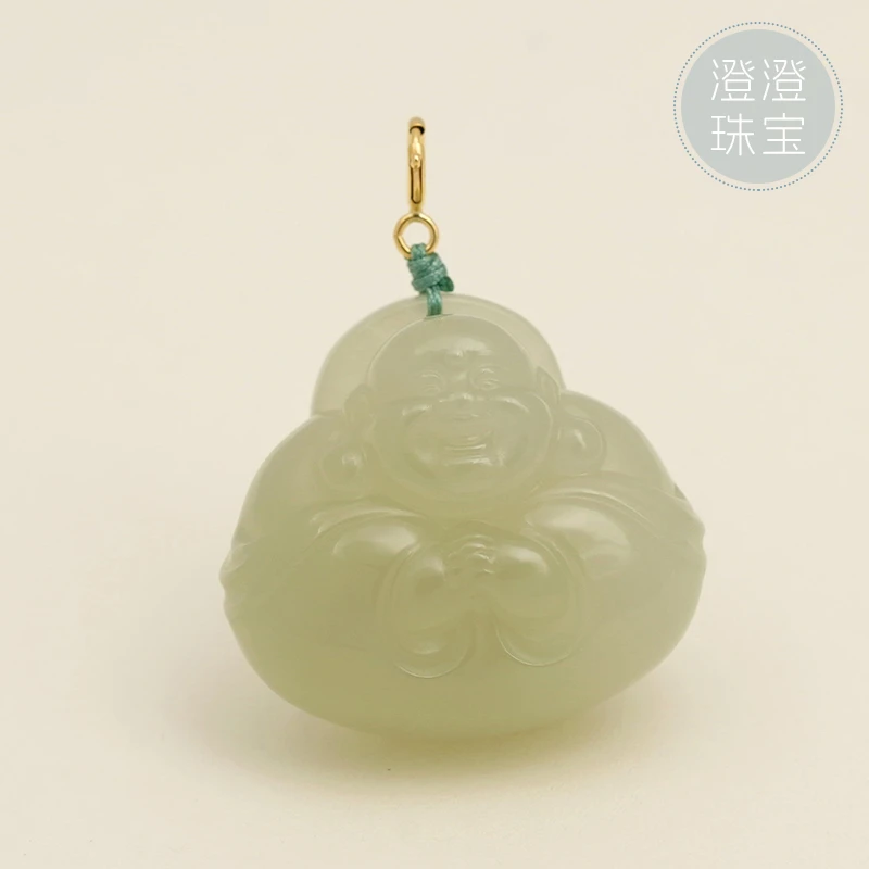 【心觅】澄澄珠宝 和田玉晴水+18k金镶嵌抱抱佛颈饰 多样性发货含链