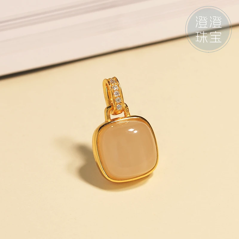 【澄澄珠宝】和田玉藕粉小方糖气质简约百搭镶嵌多样性发货 赠链