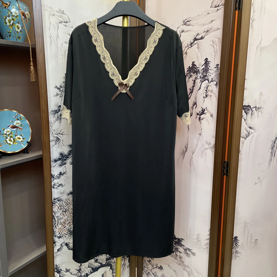 国风仿真丝绸胖MM加肥加大冰丝睡裙半身裙性感蕾丝