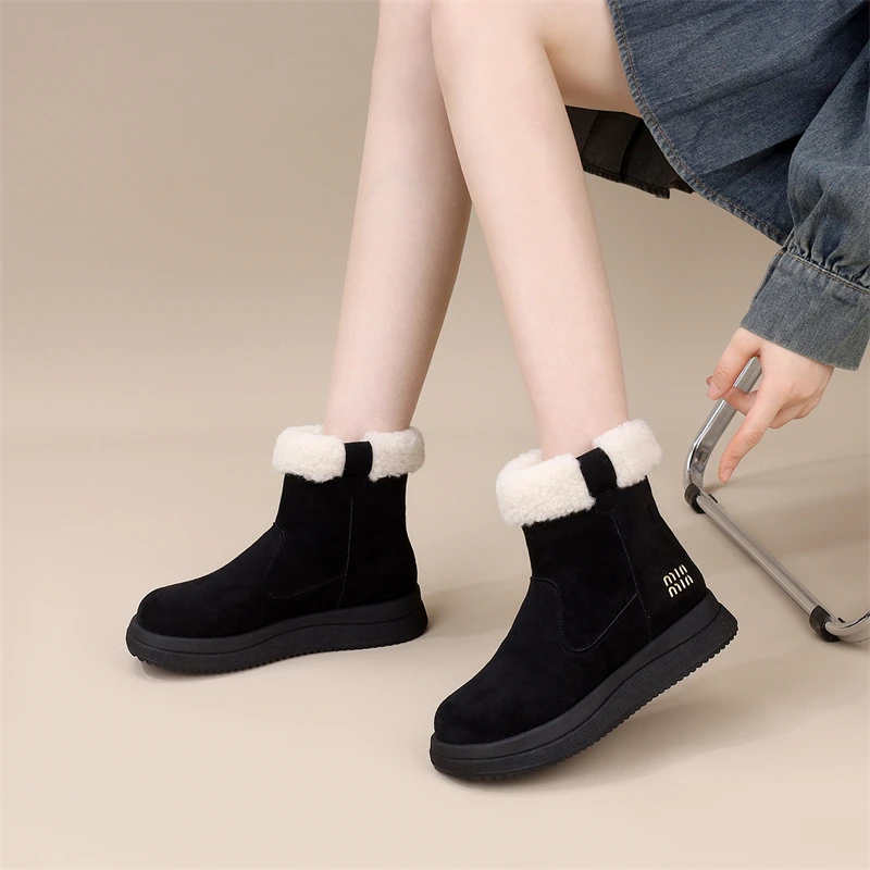 毛毛雪地靴女2024新款冬季保暖加绒加厚大棉鞋平底软底防滑棉靴子