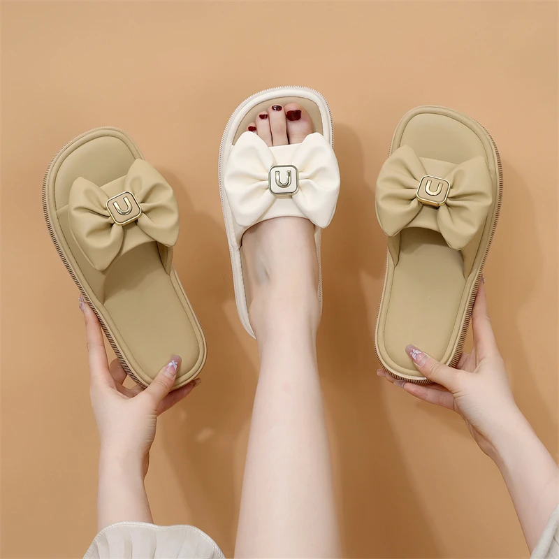 蝴蝶结凉拖鞋女夏外穿2025年新款韩版平底舒适防滑踩屎感一字拖鞋