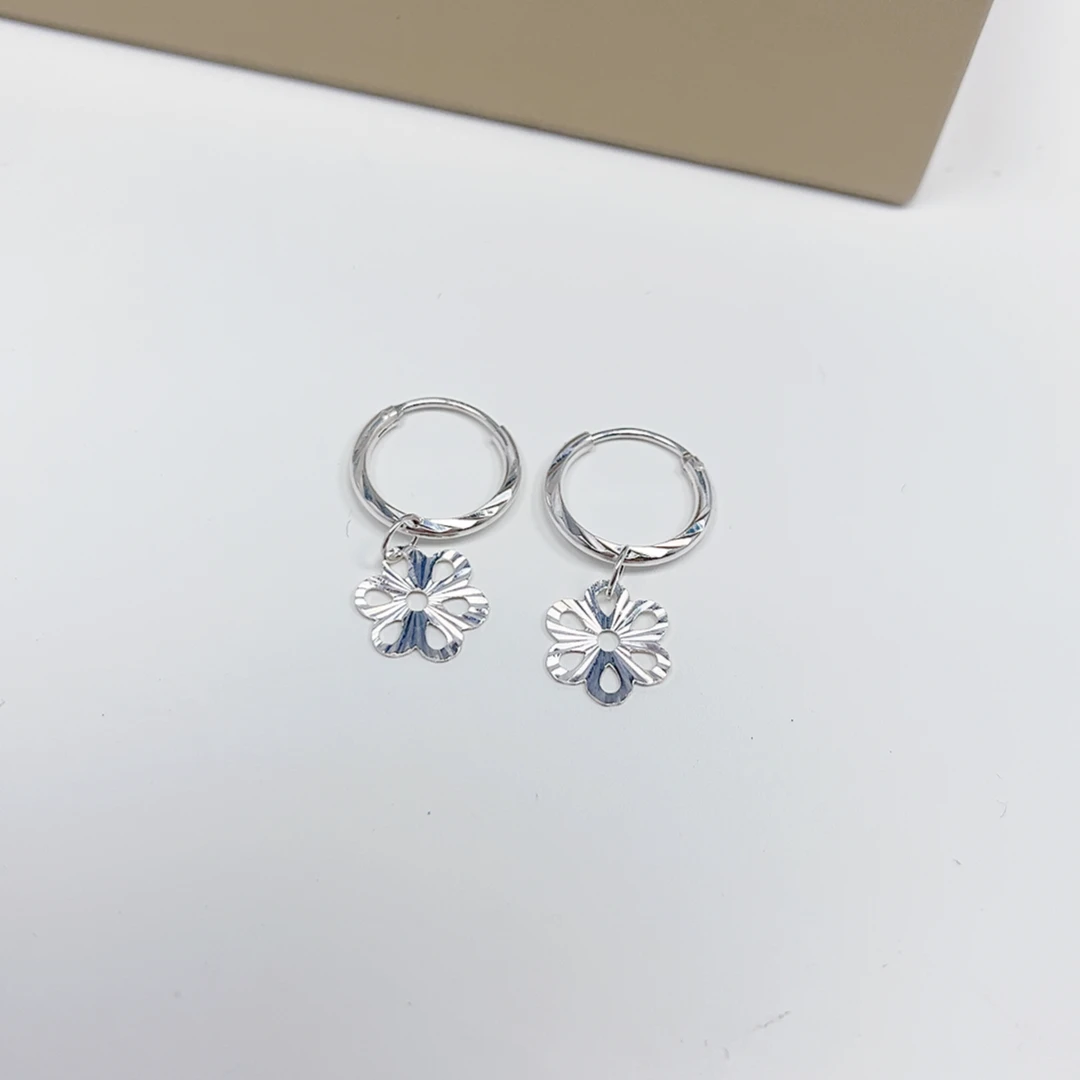 足银耳饰 时来运转 花朵耳圈百搭个性简约