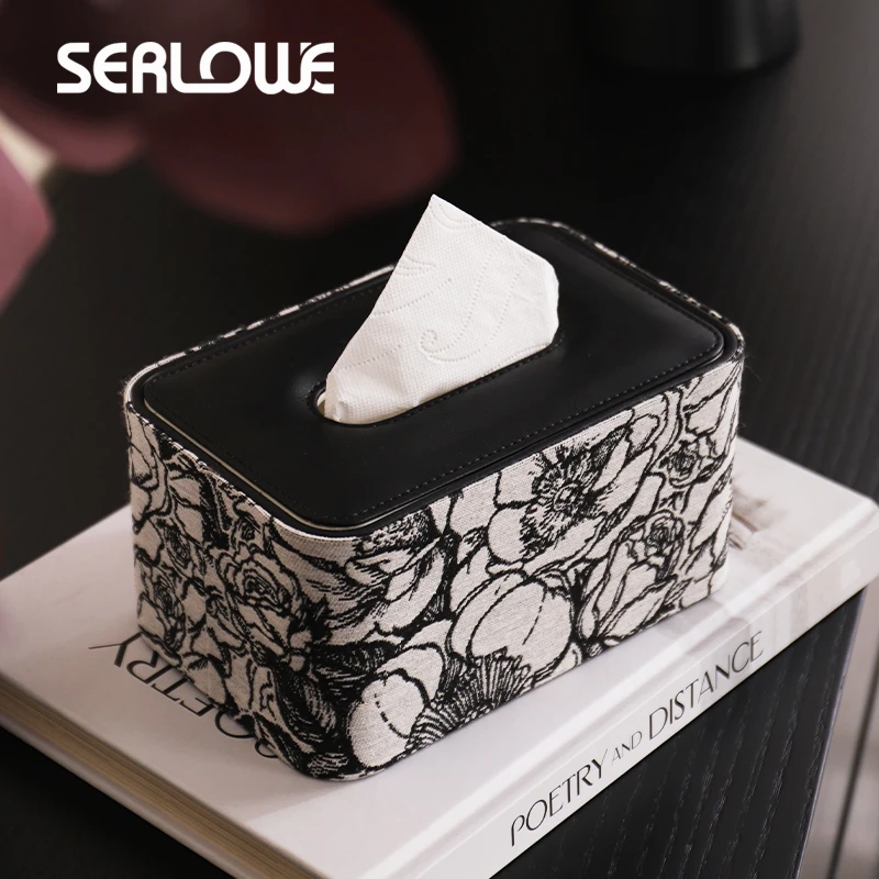 高级感中古风纸巾盒客厅民宿酒店法式复古提花布艺皮革抽纸盒摆件