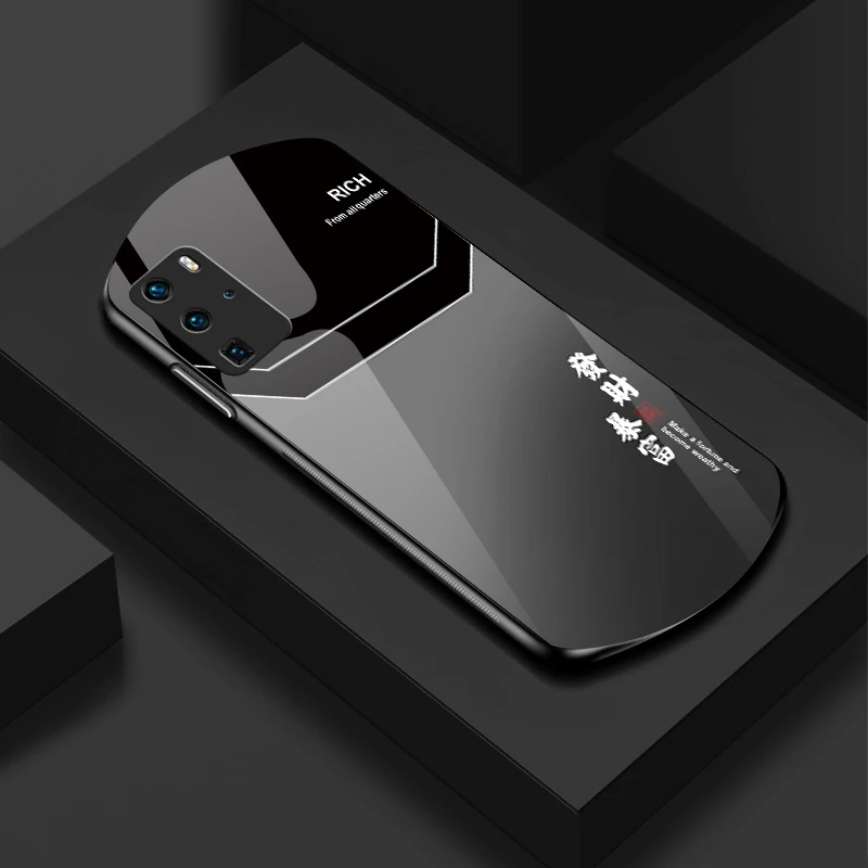适用【华为P40Pro】发财暴富弧形玻璃高级感手机壳轻奢简约