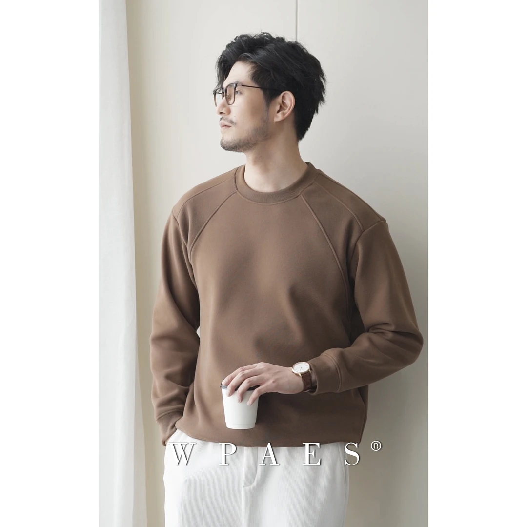 WPAES加绒加厚重磅卫衣男2024秋冬新款宽松圆领套头保暖打底男装