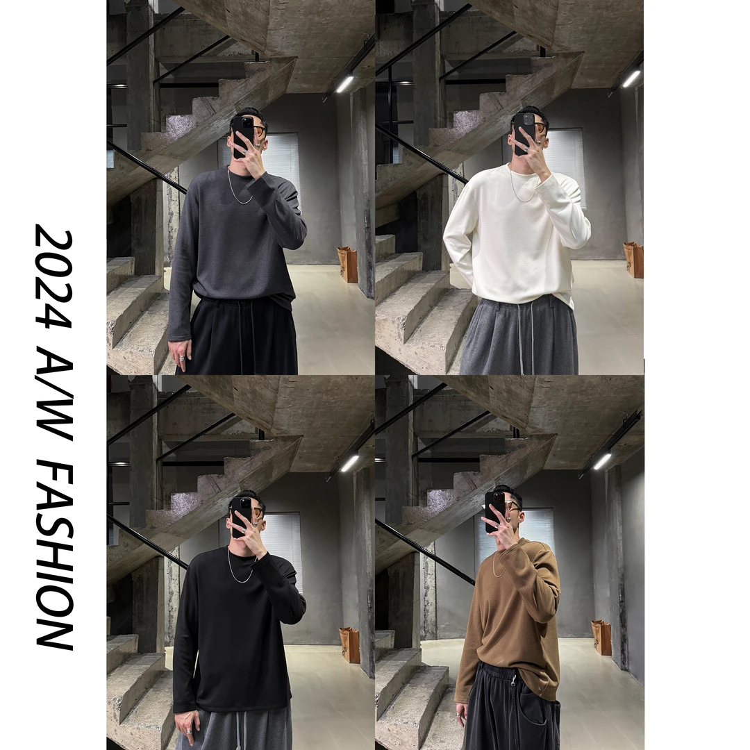 HINZÈS 320g 天丝醋酸羊毛混纺软糯极简微阔基础纯色打底长袖t恤