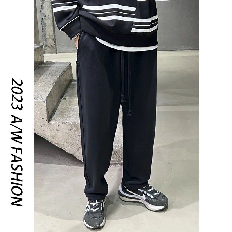 【叶继枫】重磅380g 立裁宽松阔腿直筒卫裤纯色纯棉垂感休闲运动裤