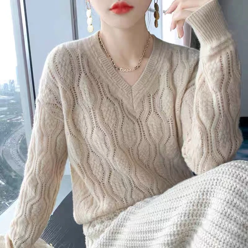 ZHANGLIXI羊绒衫V领重工优雅常规百搭小香淑女秋冬保暖曦QH-822