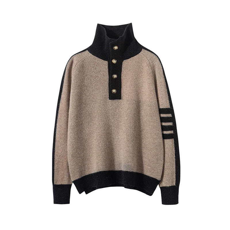 ZHANGLIXI羊绒衫撞色时尚经典宽松流行上衣保暖拼色QHHY-24073