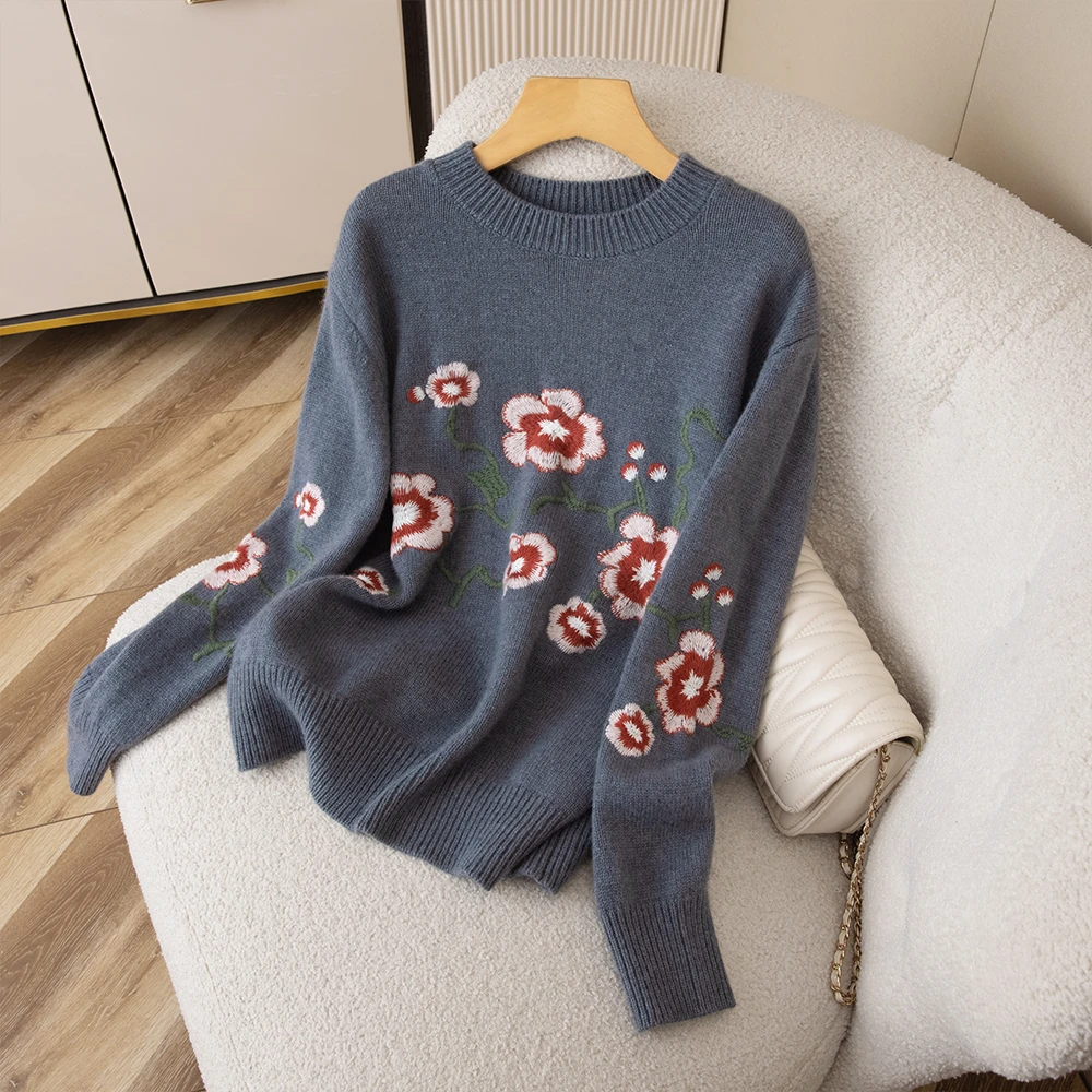 ZHANGLIXI（重工刺绣）羊绒衫上衣百搭女士宽松休闲秋冬QHSZ-刺绣