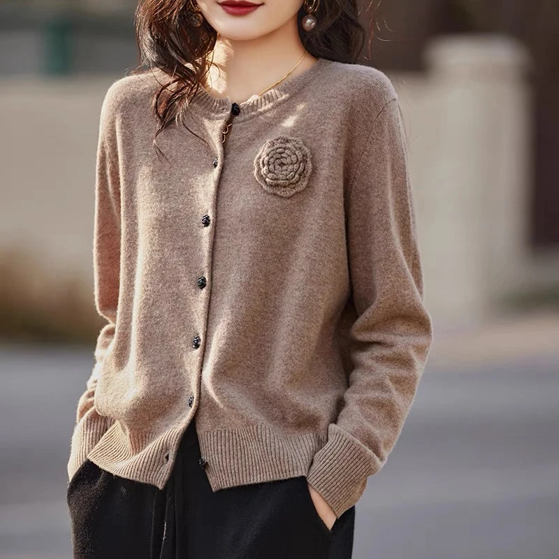 ZHANGLIXI 山茶花时尚百搭秋冬休闲气质女士开衫羊绒衫 QHNJR-894