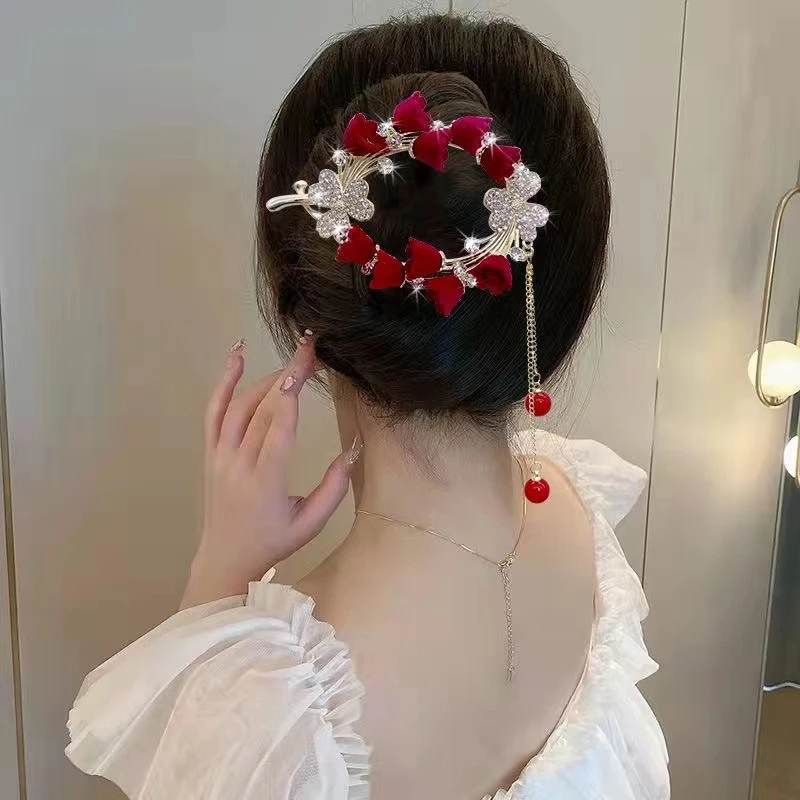 高级感铃兰花流苏扭扭夹后脑勺网红盘发一字夹古风发饰头饰A052