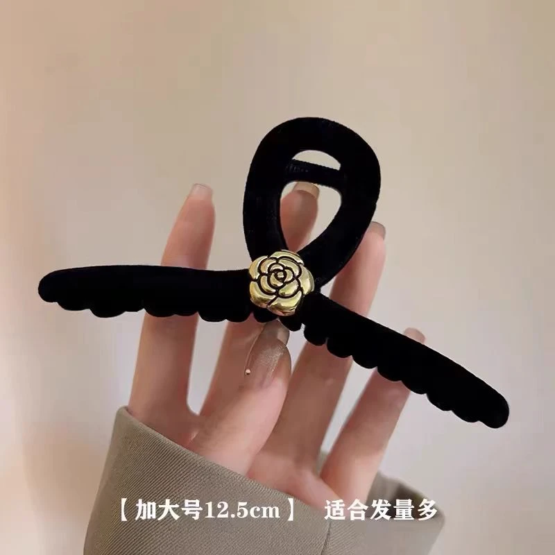 A138黑色植绒珍珠女后脑勺气质大号发量多发夹鲨鱼夹2024新款抓夹