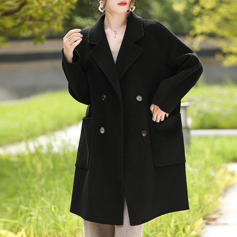 2024春秋双面羊毛大衣女装中长款韩版宽松超好看时尚款毛呢外套