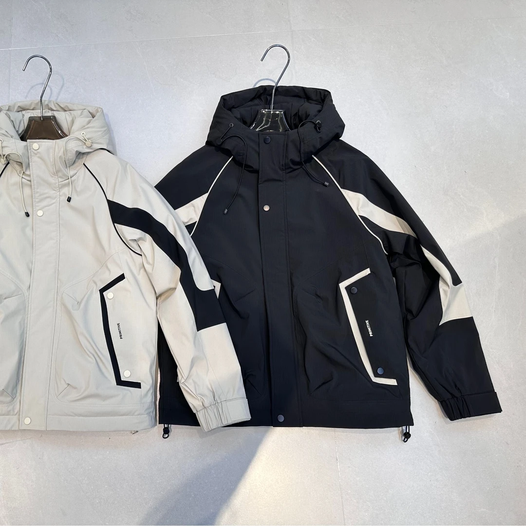 男士休闲连帽潮流棉服工装拼接夹棉外套二棉防风上衣拼色