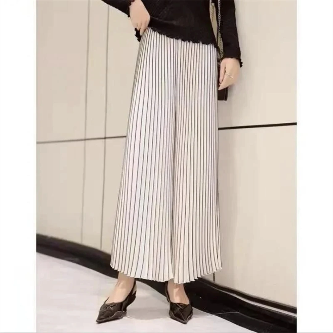 大码200斤女裤高弹力褶皱丝高腰九分裤百搭春夏外穿垂感宽松显瘦