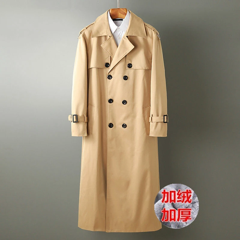 秋冬季痞帅风衣男英伦风超长款过膝到小腿加大码加绒加厚外套潮流