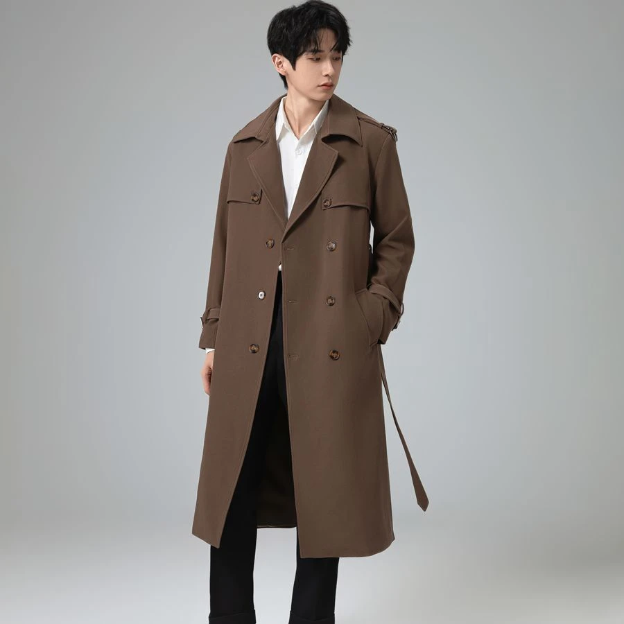 春秋新款轻奢双排扣风衣男长款过膝英伦复古巴尔马肯廓形加肥加大