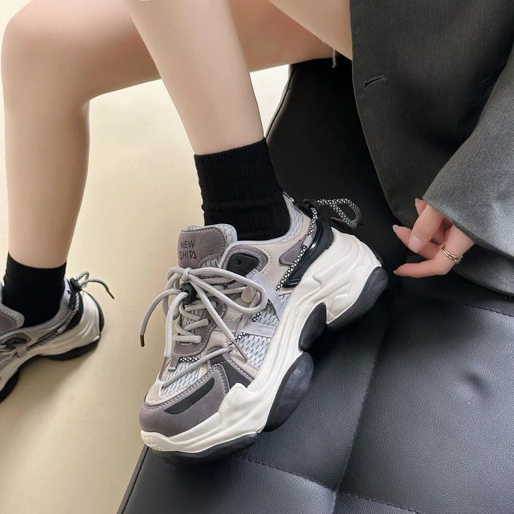 LH-复古厚底老爹鞋女款2024年夏季韩版网面百搭透气休闲运动鞋女