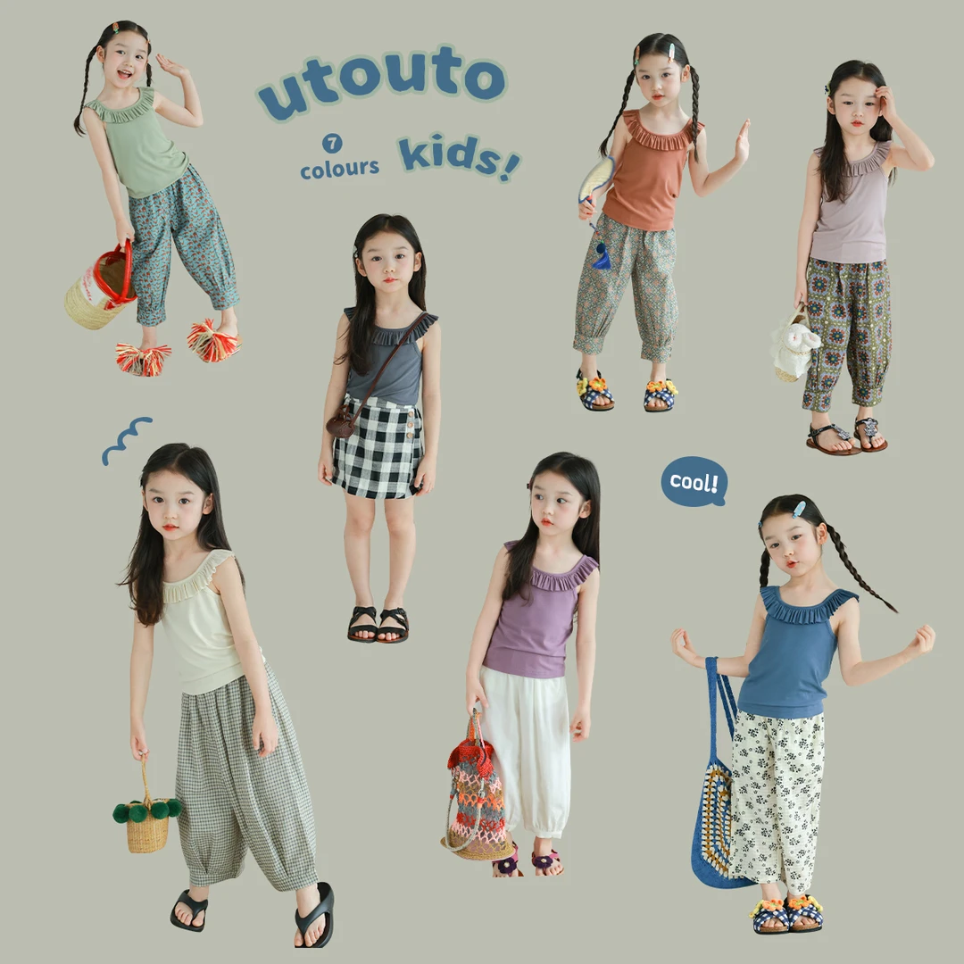 utouto大耳象女童七色花边翻领背心2024夏季新款女孩2403367
