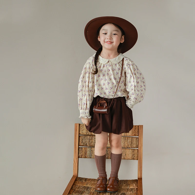 大耳象童装铺女童绣花翻领碎花小衫2023秋季新款女孩2303504