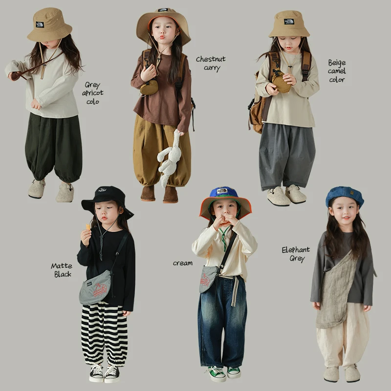 大耳象童装铺女童纯色圆领T恤2023秋季新款2307812