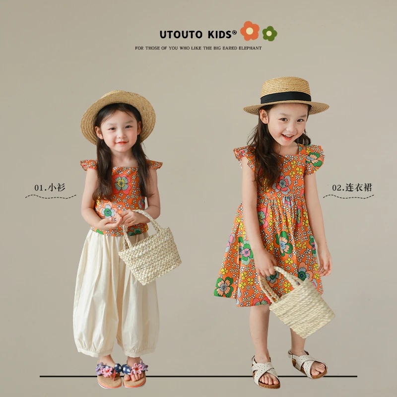 大耳象童装铺女童木耳边花朵碎花小衫＆连衣裙2023夏季2303133