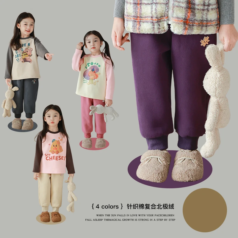 utouto大耳象女童印花加绒休闲裤2023冬季新款儿童2309580