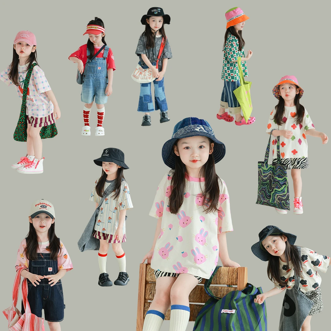 utouto大耳象女童满印条纹印花T恤2024夏季新款儿童2403326