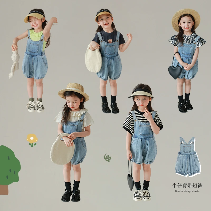 大耳象童装铺女童牛仔背带短裤2023夏季新款小女孩2303529