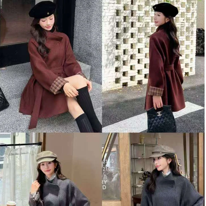 2024冬季新款撞色毛呢外套女937