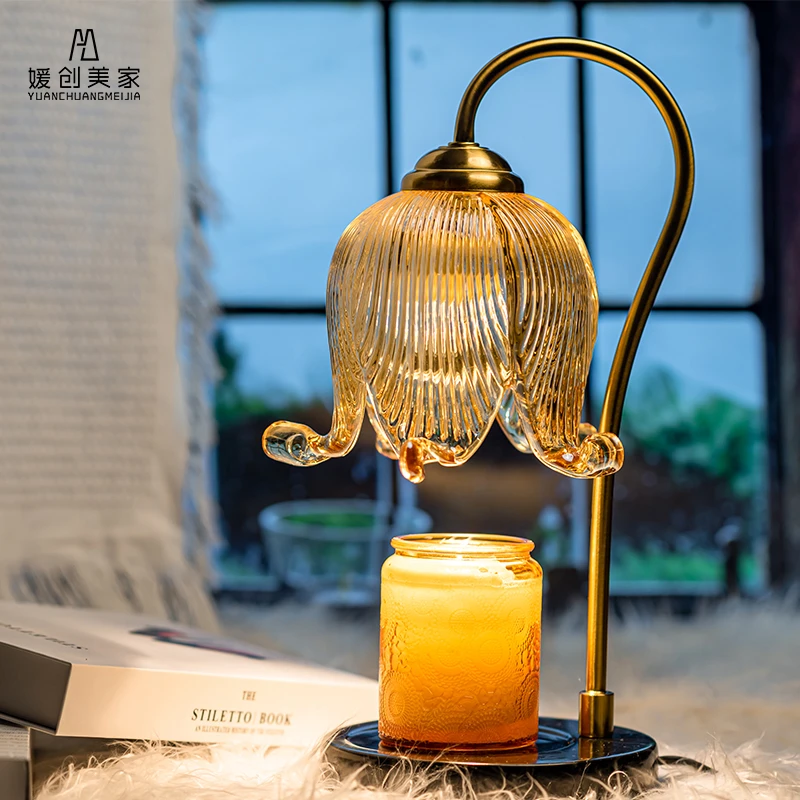 郁金香融蜡香薰烛台灯青古铜拉丝色大理石台灯家用简约工艺铜色