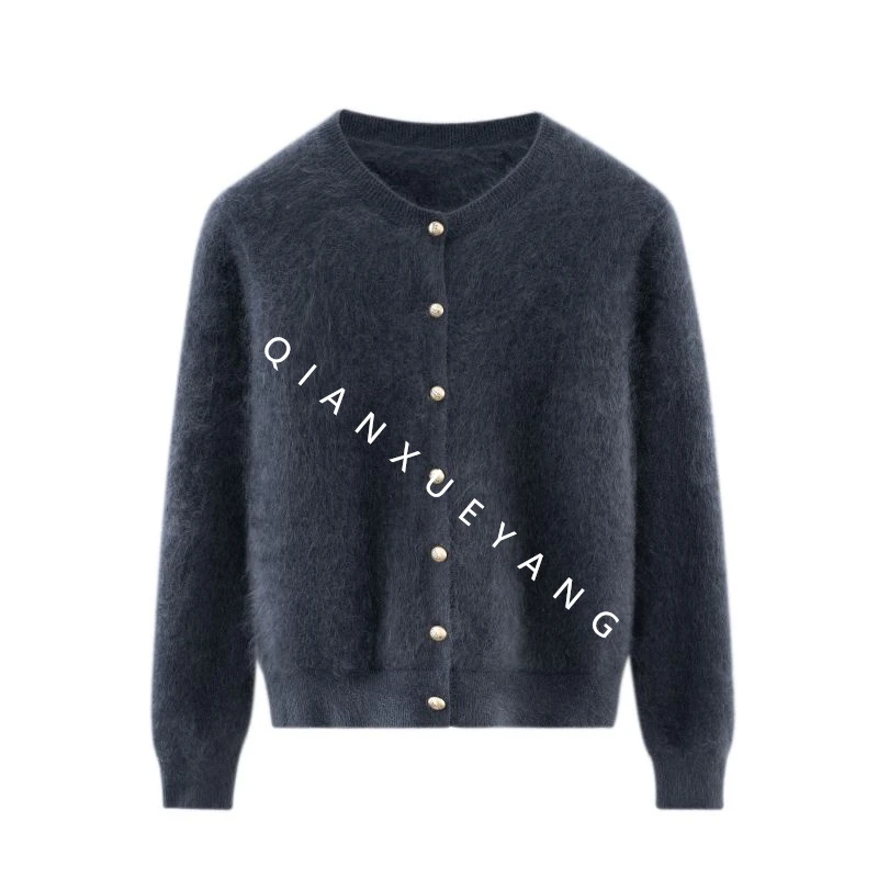 重磅推荐 圆领开衫山羊绒拉绒 短款时尚百搭纯色秋冬简约