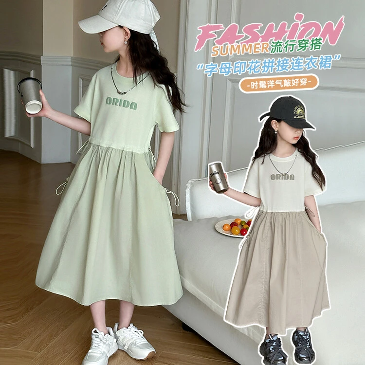 女童夏季连衣裙2024新款洋气大童针织棉布裙子儿童夏装拼接公主裙