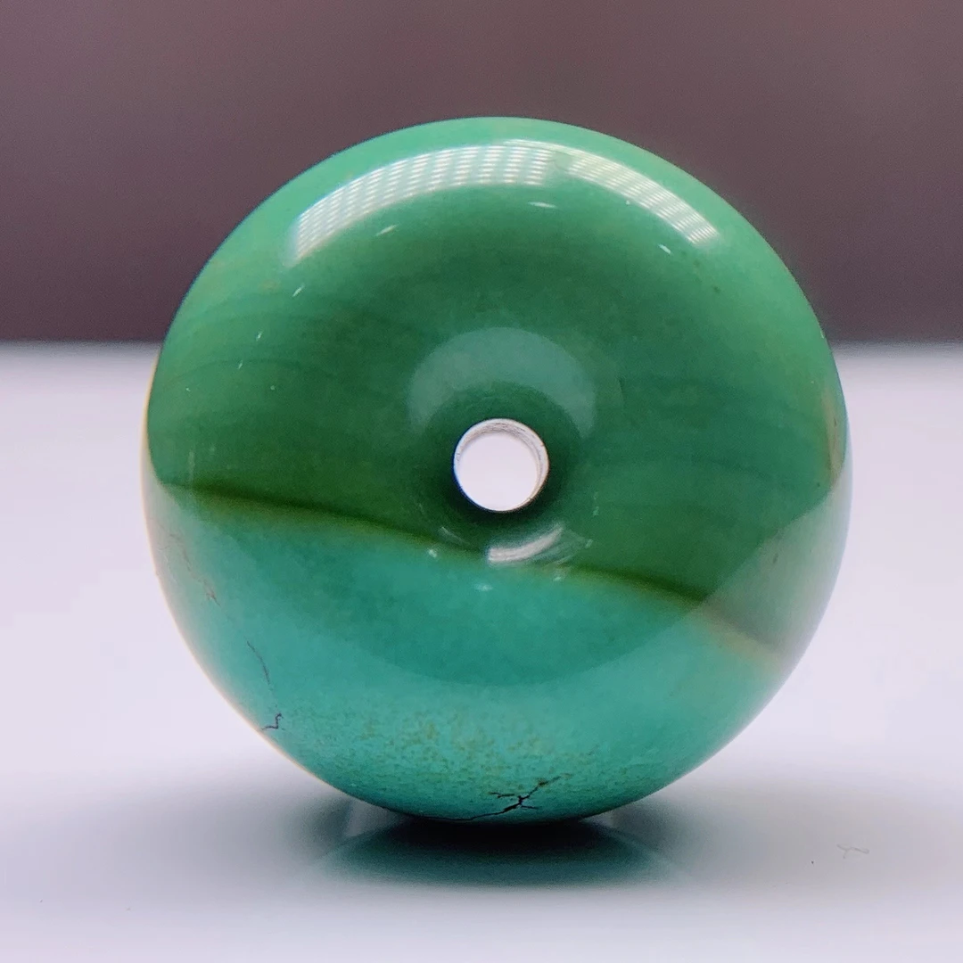 湖北十堰绿松石平安扣庙山寨水波纹绿色挂件貔貅玉化通透精美老型