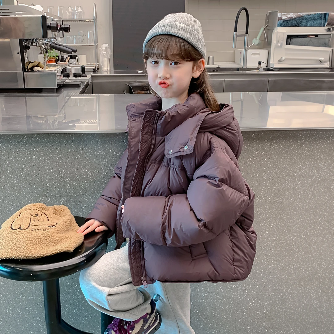 女童冬款外套2025冬季新款儿童简约面包服中大童连帽羽绒服Q12851