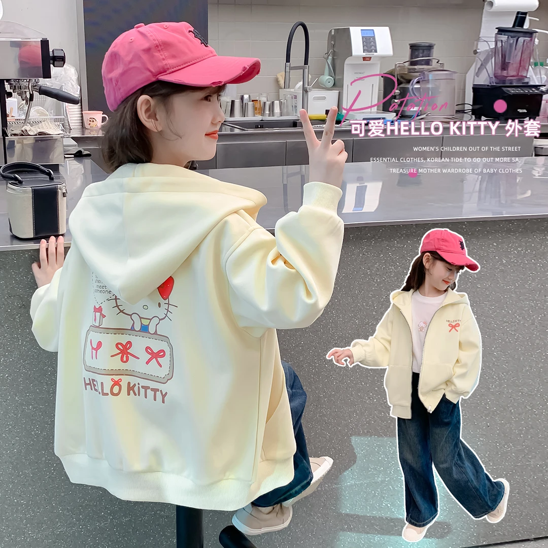 女童2024秋款新款时尚洋气百搭休闲可爱蝴蝶结印花卫衣外套X12554