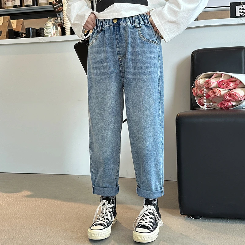 女童2025春秋新款女孩洋气窄版直筒牛仔裤DY99003