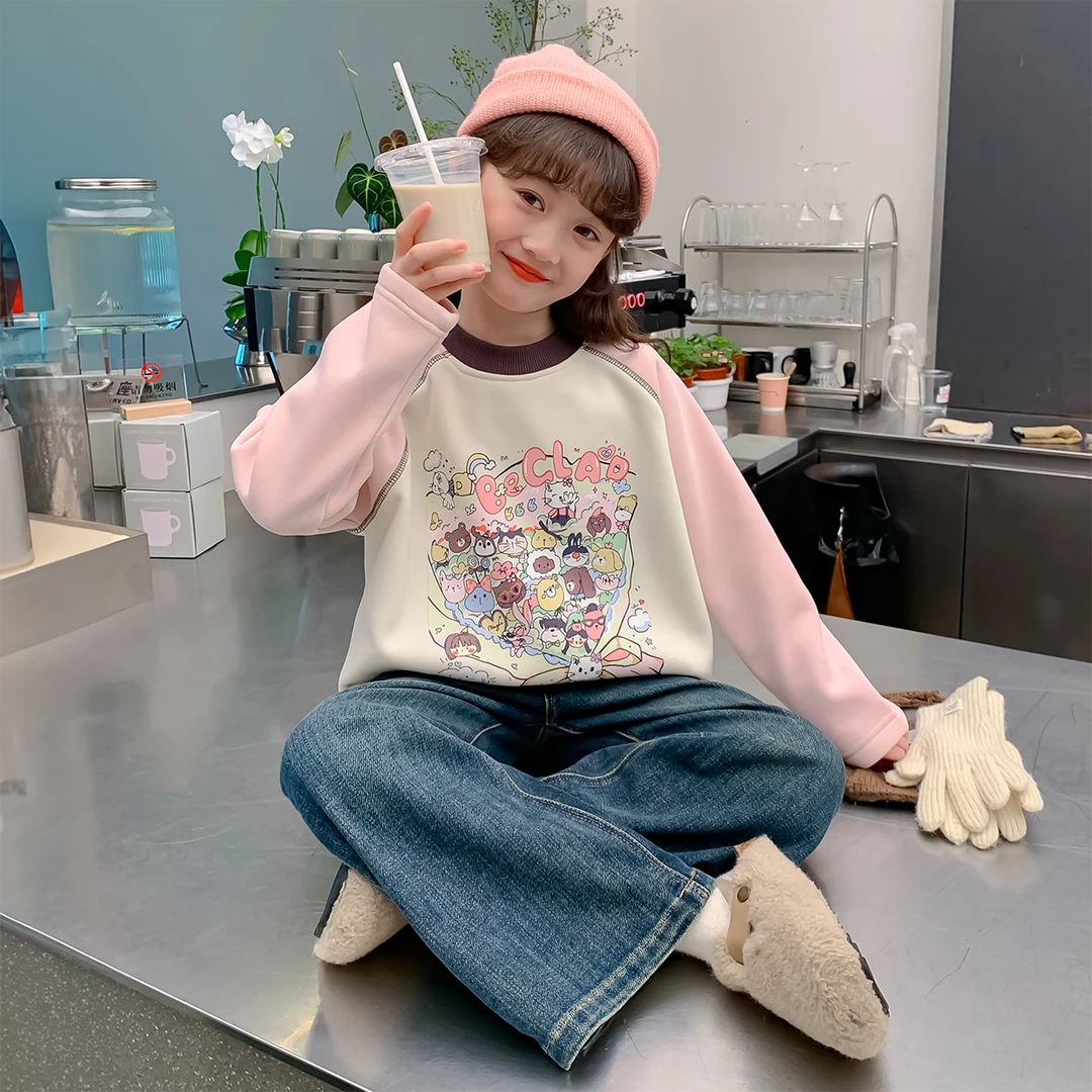 女童秋冬卫衣2025秋冬新款儿童休闲卡通中大童插肩袖卫衣Q12819