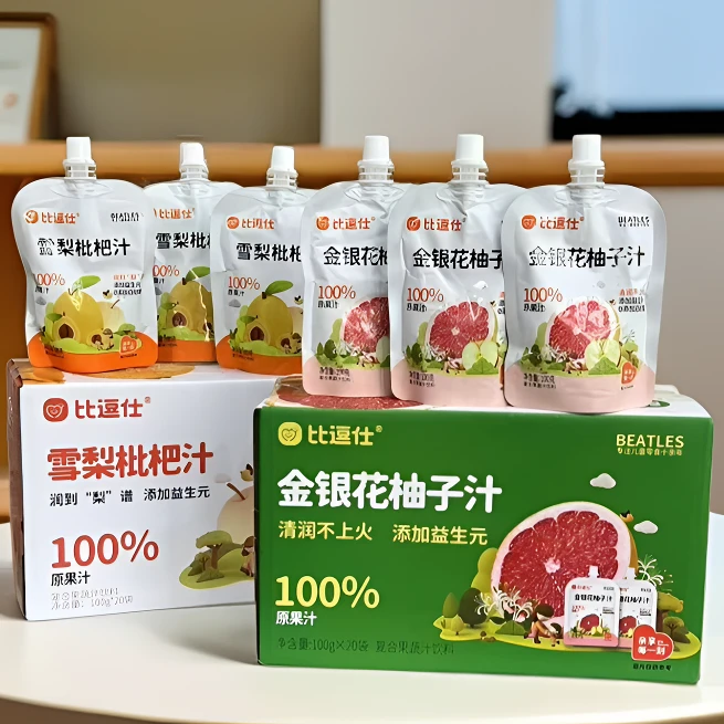 比逗仕金银花柚子汁雪梨枇杷汁山楂汁100%原果汁风味好喝零食即食