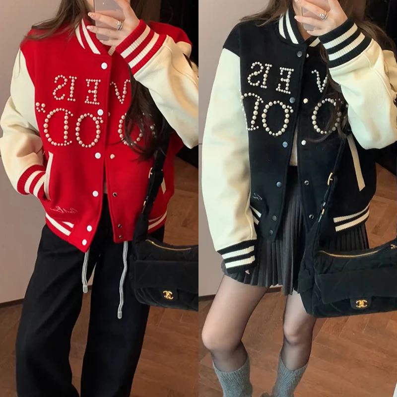 【mimius】喵喵 美式撞色拼接珍珠刺绣棒球服 汉服 F11341