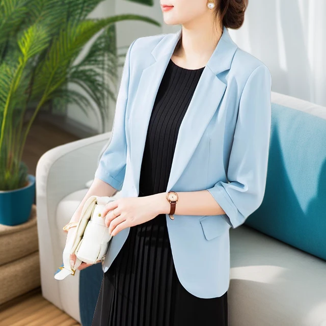 23201 时尚休闲西服白色西装通勤七分袖职业上衣气质显瘦